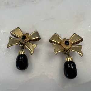 Costume Gold Plated Drop Bow Clip-on Earrings